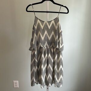 Zouk Black Cream Chevron Tiered Mini Dress